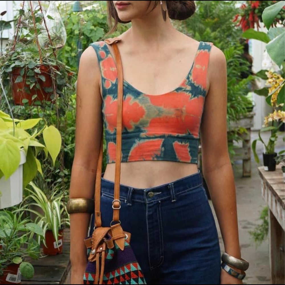 Of Earth & Salt Crop Tank in Shibori Indigo Coral